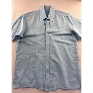 Men’s JWM J.Hilburn Blue Cotton/Linen Dress Shirt Sz L